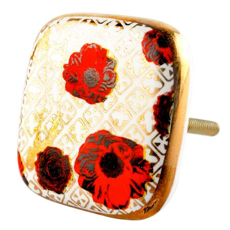 Red Flower Square Ceramic Cabinet Knob Online